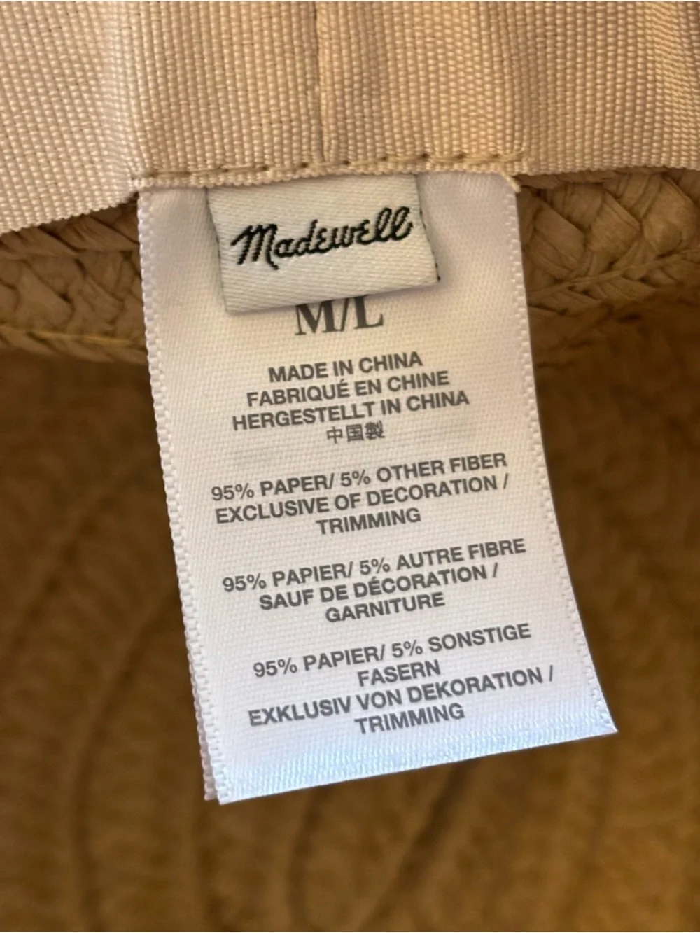 Madewell Packable Braided Straw Hat Size M/L